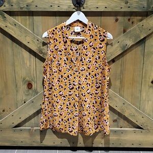 CABI 3792 PROWL SLEEVELESS BLOUSE  SIZE LARGE CAREER BUSINESS CASUAL AOP